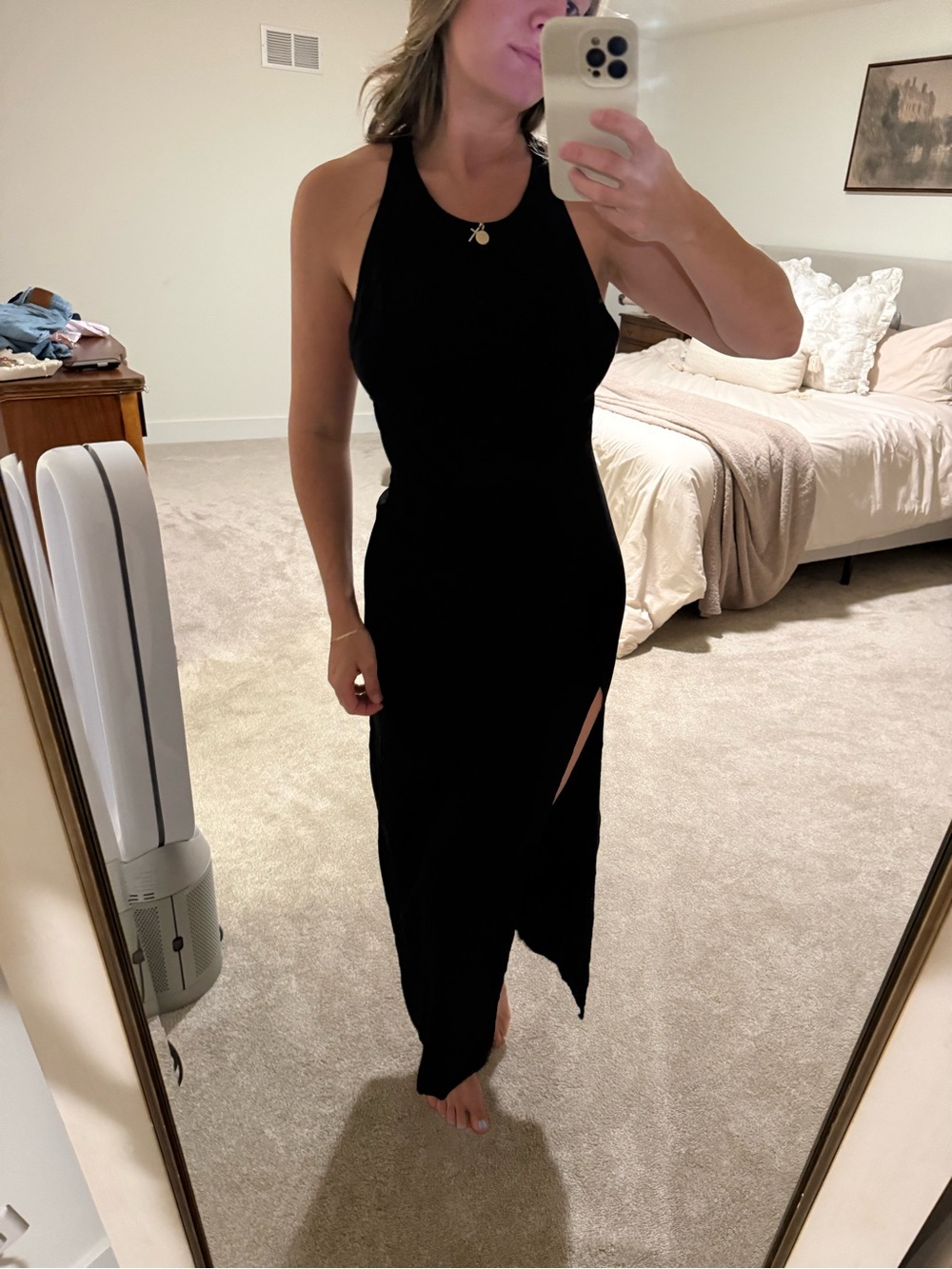 Express Sleeveless Ponte Racerback black Midi Dress with slit size small - Picture 9 of 12